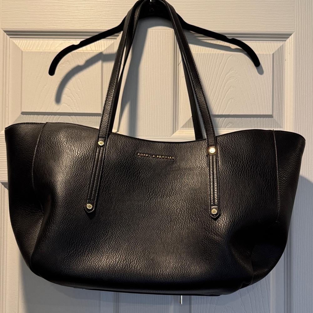 Poppy & Peonies Black Leather Muse Tote